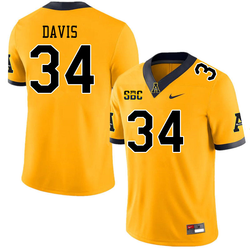 Men #34 Bradley Davis Appalachian State Mountaineers College Football Jerseys Stitched Sale-Gold